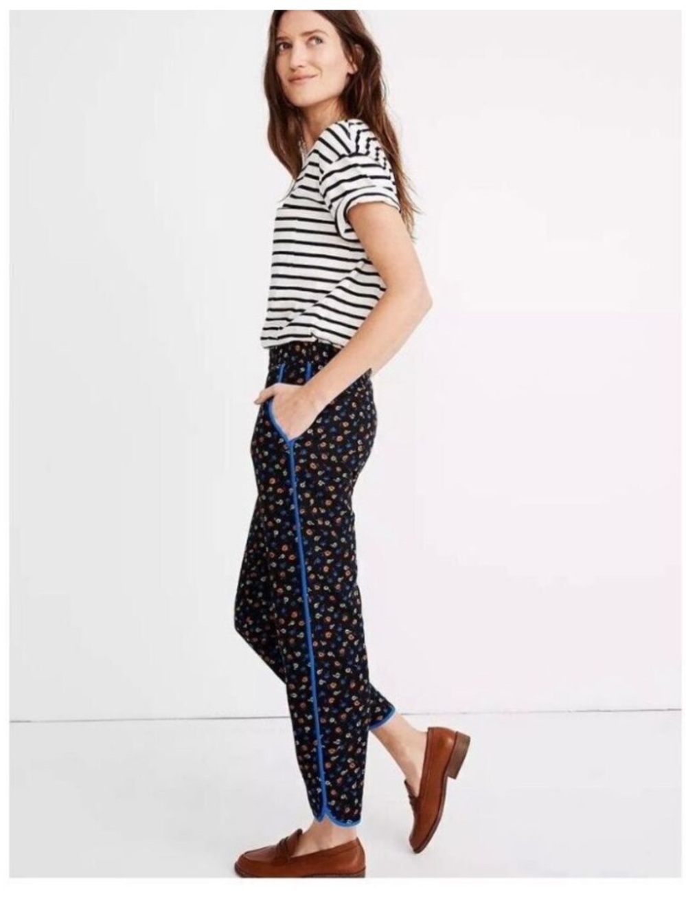 Madewell Black Posies Floral Ankle Joggers